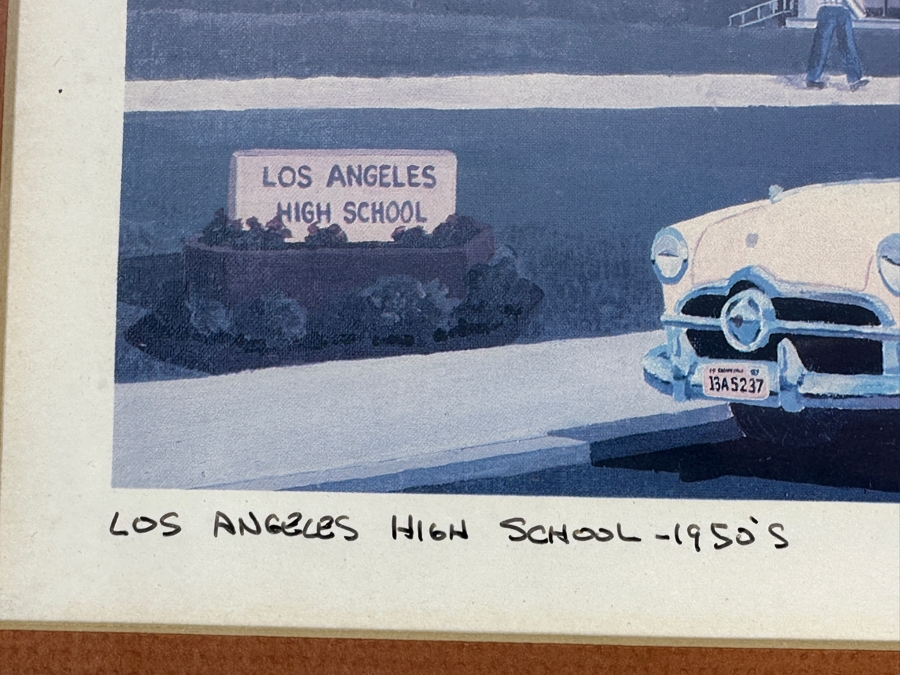 Stanley Cline Artist Signed Print Titled 'Los Angeles High School - 1950's' 11 X 8 Framed 16 X 13 [Photo 4]