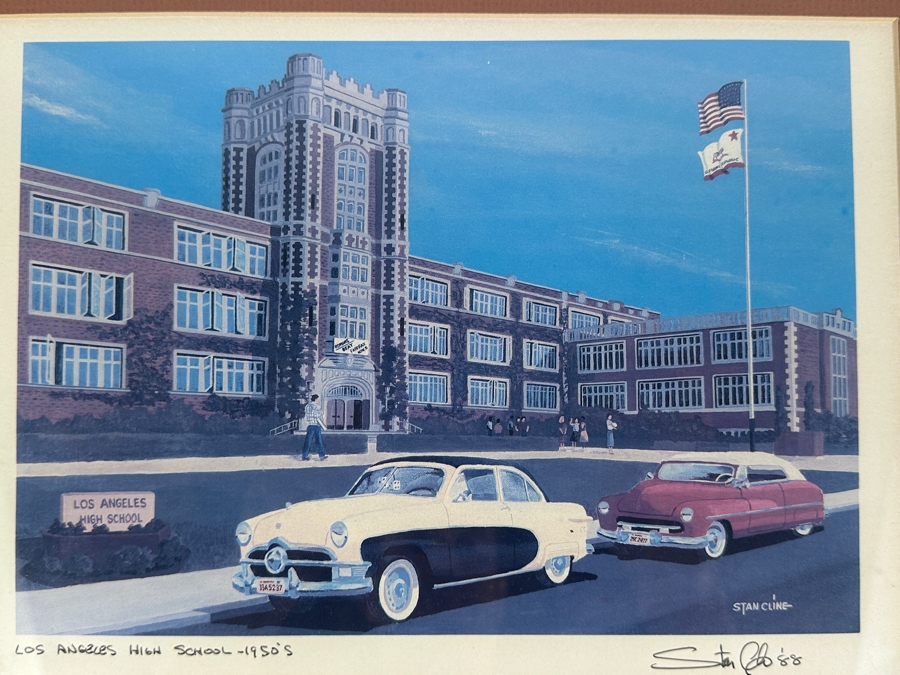 Stanley Cline Artist Signed Print Titled 'Los Angeles High School - 1950's' 11 X 8 Framed 16 X 13 [Photo 6]