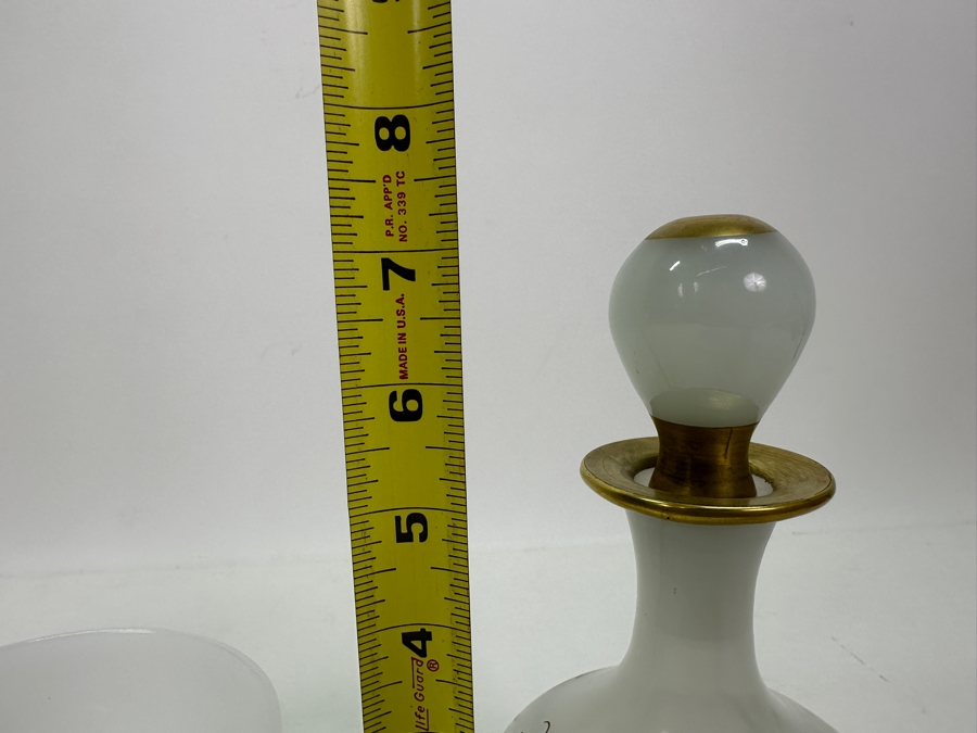Just Added - Pair Of Antique White Opaline Glass Bottles 6'H & 7'H With Stoppers And Antique Opaline Glass Bowl [Photo 10]