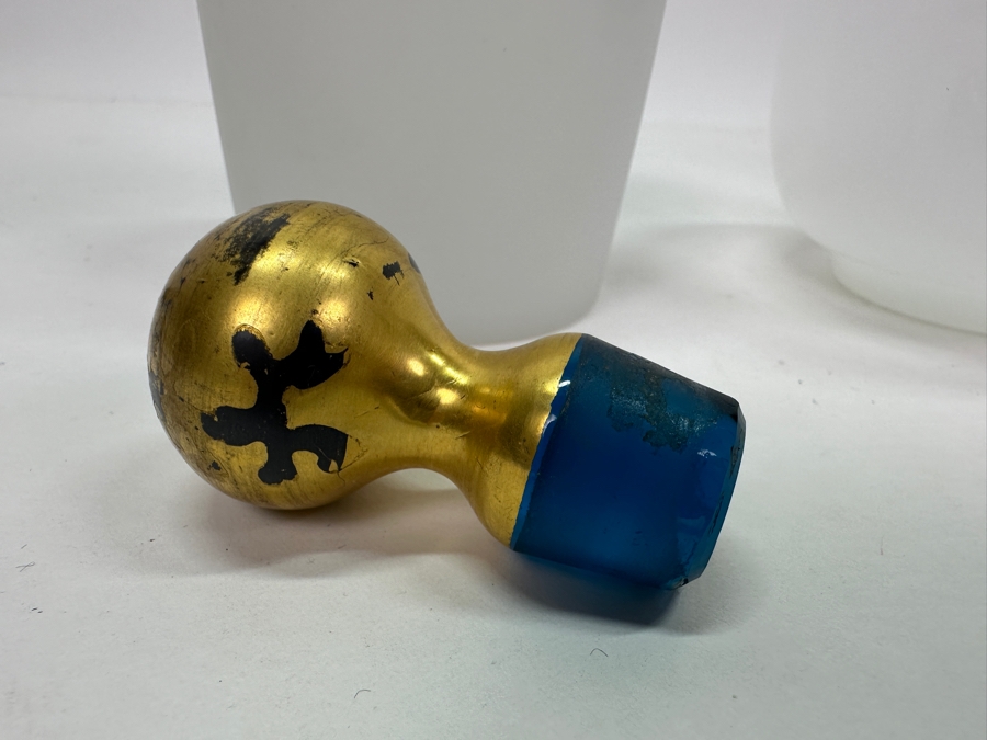 Just Added - Pair Of Antique White Opaline Glass Bottles 6'H & 7'H With Stoppers And Antique Opaline Glass Bowl [Photo 9]