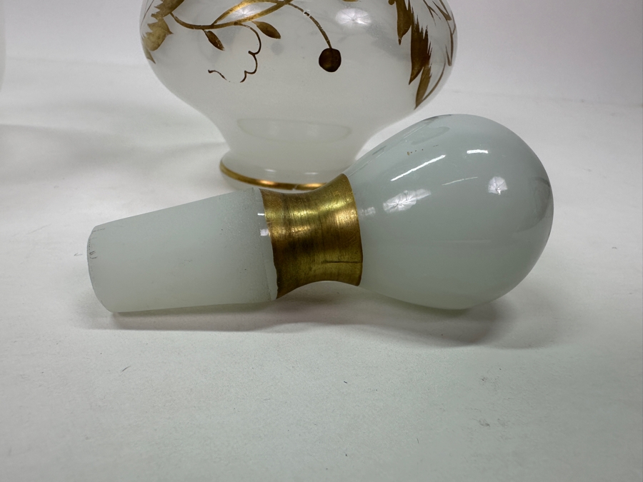 Just Added - Pair Of Antique White Opaline Glass Bottles 6'H & 7'H With Stoppers And Antique Opaline Glass Bowl [Photo 8]