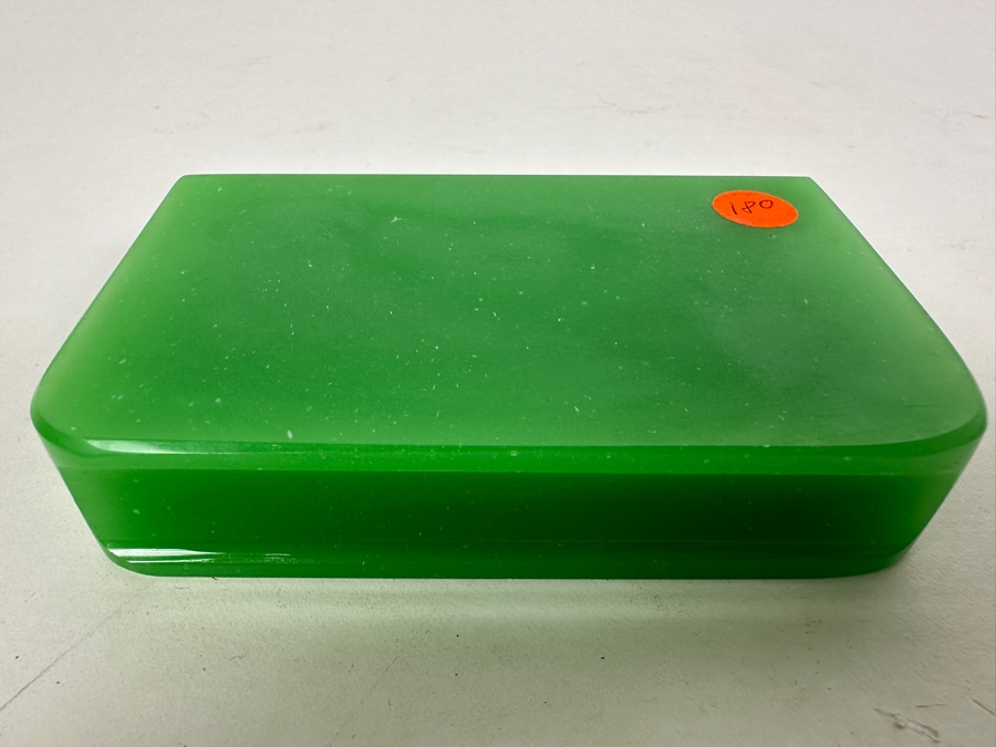 Just Added - Antique Green Opaline Glass Paperweight In Form Of A Book 4.25W X 3D X 0.75H [Photo 9]