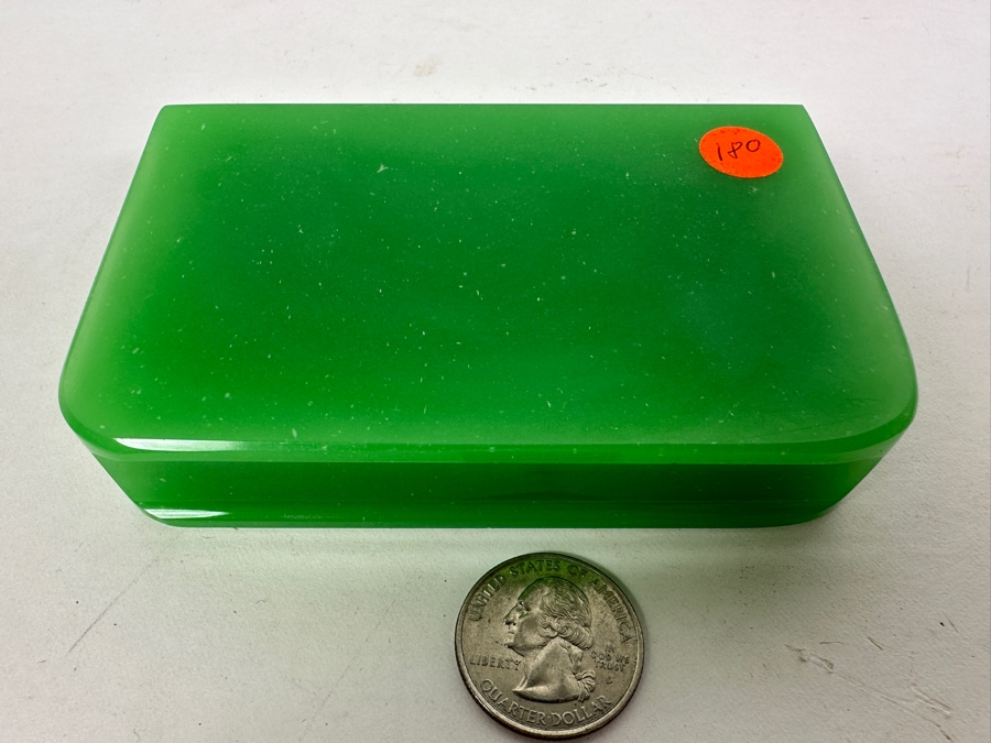 Just Added - Antique Green Opaline Glass Paperweight In Form Of A Book 4.25W X 3D X 0.75H [Photo 6]