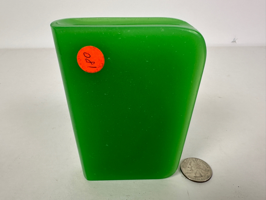 Just Added - Antique Green Opaline Glass Paperweight In Form Of A Book 4.25W X 3D X 0.75H [Photo 5]