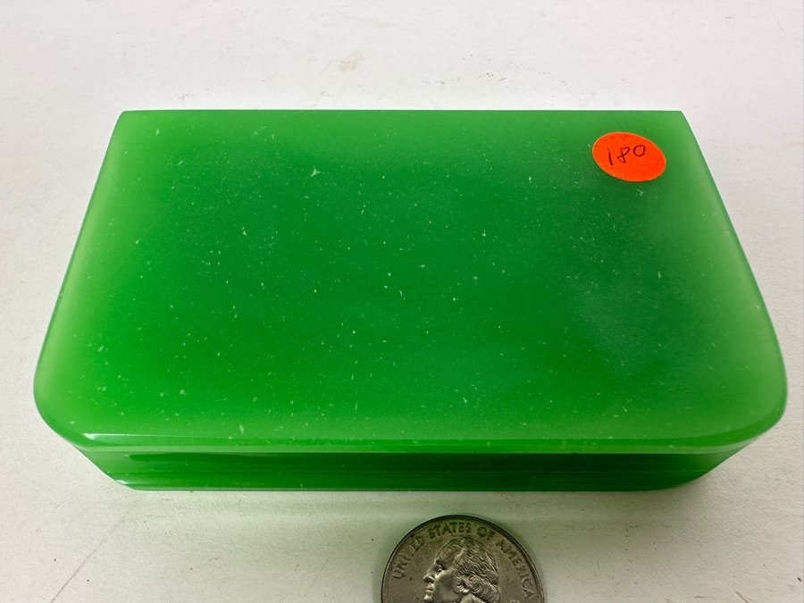 Just Added - Antique Green Opaline Glass Paperweight In Form Of A Book 4.25W X 3D X 0.75H [Photo 7]