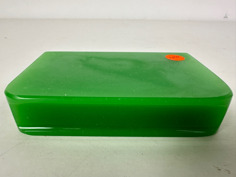 Just Added - Antique Green Opaline Glass Paperweight In Form Of A Book 4.25W X 3D X 0.75H [Photo 8]