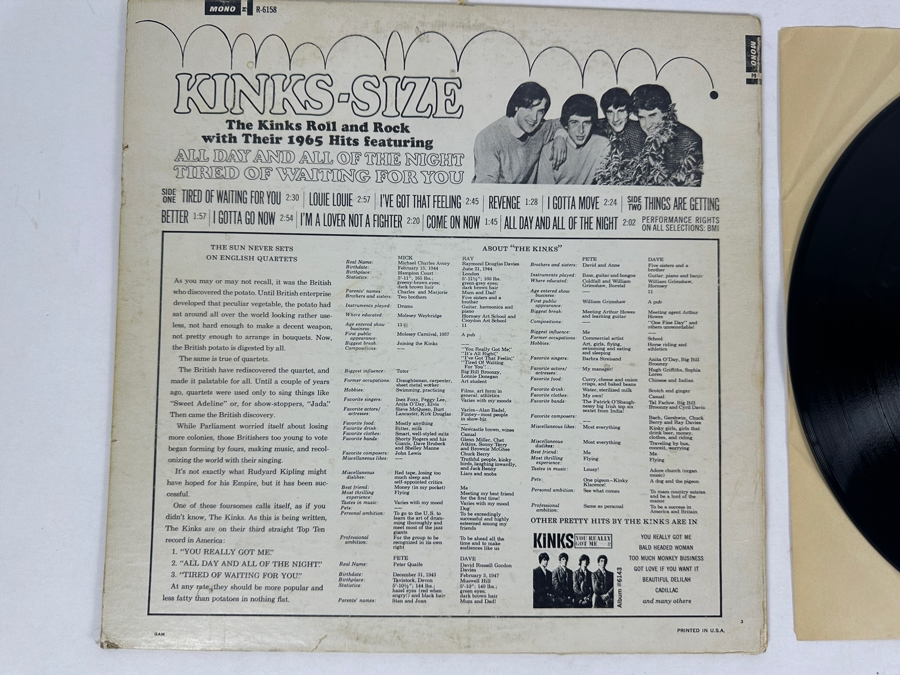 The Kinks - Kinks-Size Reprise Records R 6158 1965 Vinyl Record UK Import [Photo 3]