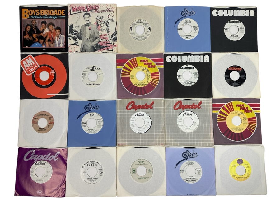 20 Early 1980s Era 45 RPM Vinyl Records Mainly Promo Copies (See Photos)