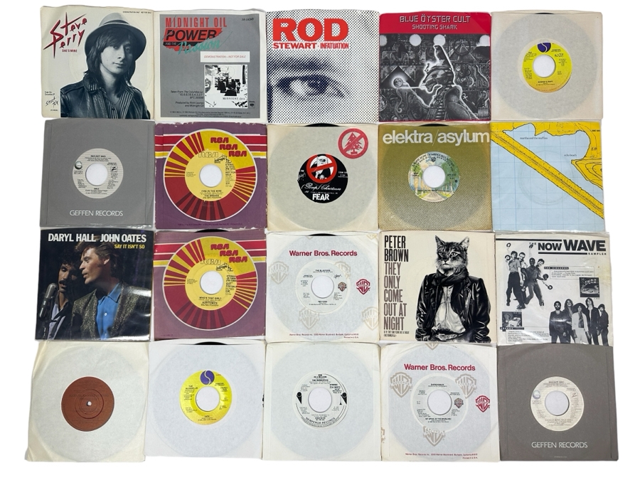 20 Early 1980s Era 45 RPM Vinyl Records Mainly Promo Copies (See Photos)