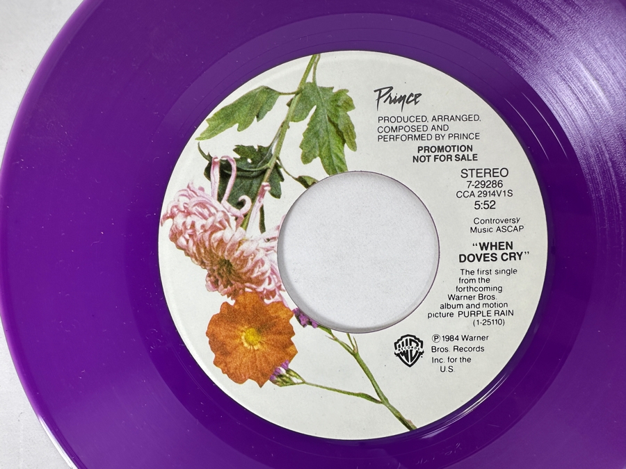 Prince - When Doves Cry Warner Bros Records 7-29286 45 RPM Vinyl Record 1984 Promo Copy Purple Vinyl [Photo 3]