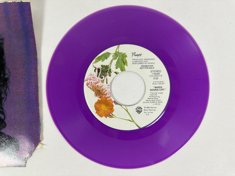 Prince - When Doves Cry Warner Bros Records 7-29286 45 RPM Vinyl Record 1984 Promo Copy Purple Vinyl [Photo 2]