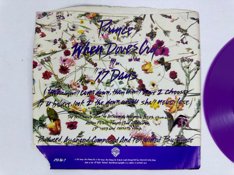 Prince - When Doves Cry Warner Bros Records 7-29286 45 RPM Vinyl Record 1984 Promo Copy Purple Vinyl [Photo 6]