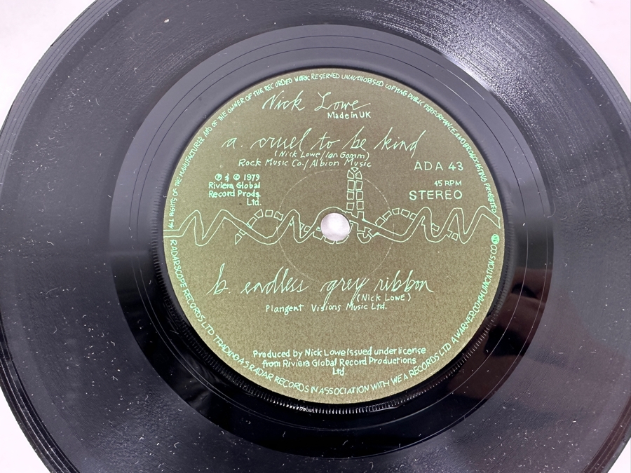 Nick Lowe - Cruel To Be Kind Radar Records ADA 43 1979 UK / Nick Lowe - My Heart Hurts F-Beat Records SAM 147 1982 45 RPM Vinyl Record [Photo 7]