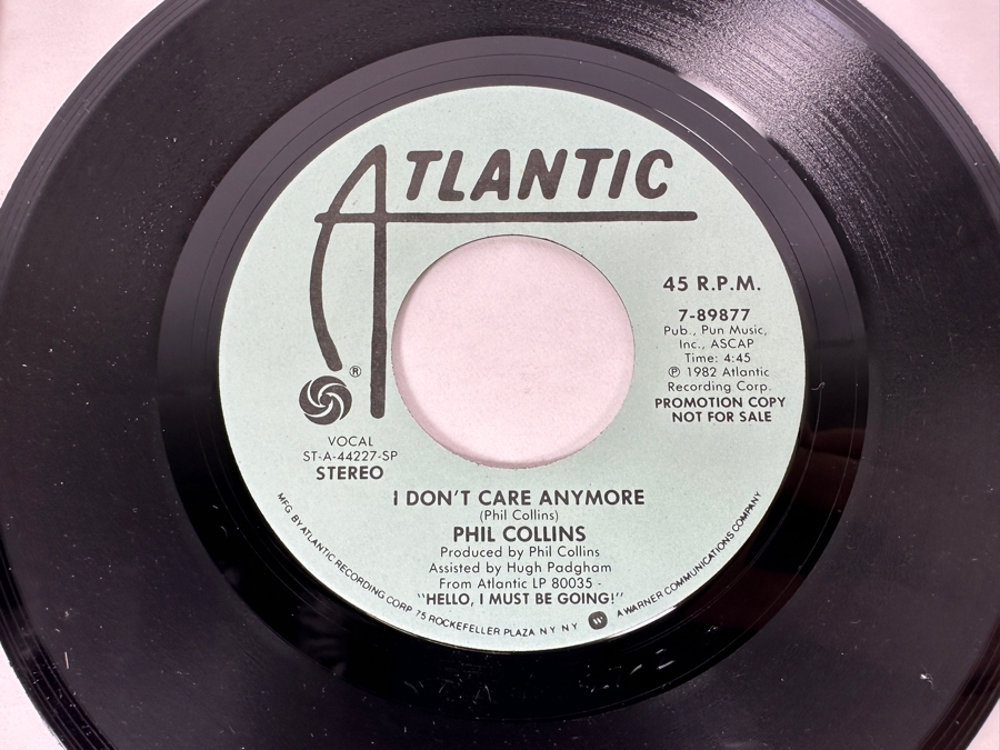 Phil Collins - I Don't Care Anymore Atlantic Records 7-89877 1982 45 RPM Vinyl Record Promo Copy [Photo 4]