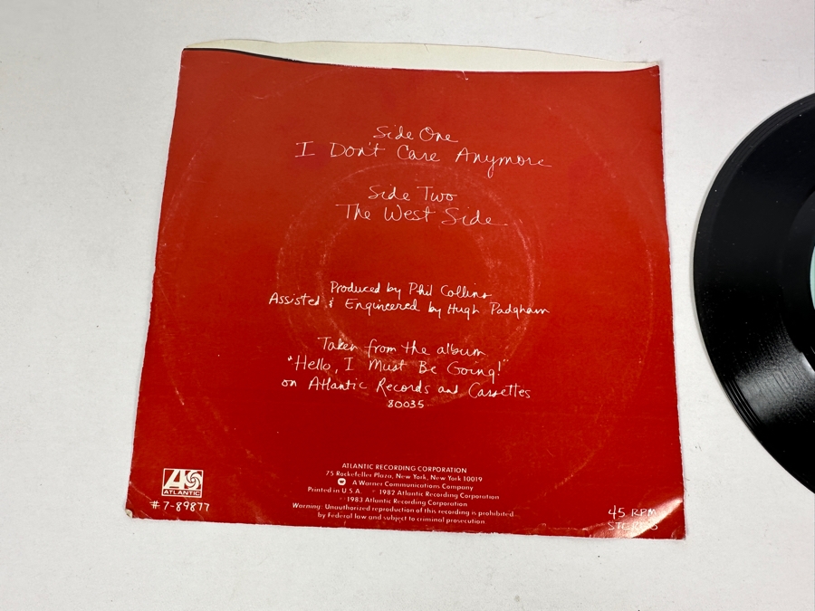 Phil Collins - I Don't Care Anymore Atlantic Records 7-89877 1982 45 RPM Vinyl Record Promo Copy [Photo 7]