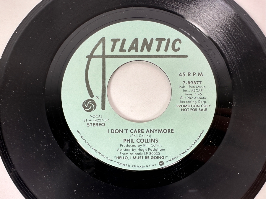 Phil Collins - I Don't Care Anymore Atlantic Records 7-89877 1982 45 RPM Vinyl Record Promo Copy [Photo 6]