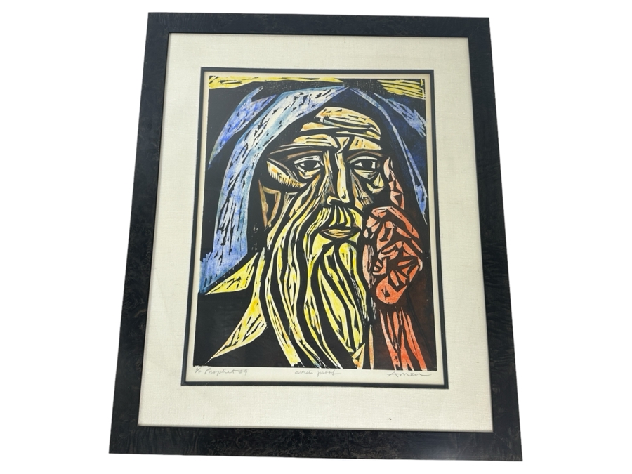 Irving Amen (1918–2011, American) Abstract Expressionist Lithograph Artist Proof Hand Signed By Artist Titled 'Prophet #4' 16.5 X 22 Framed 26 X 31 [Photo 2]