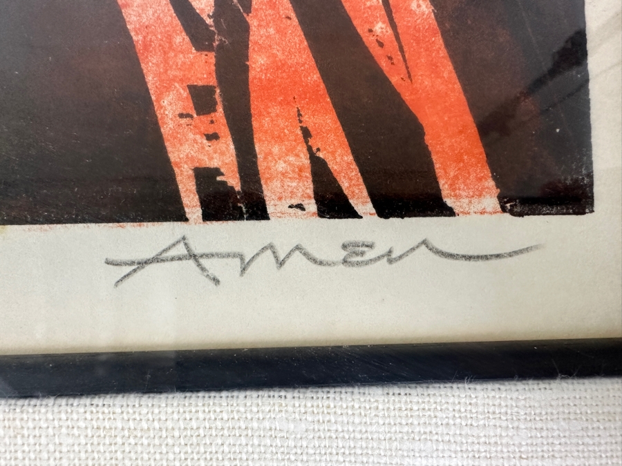 Irving Amen (1918–2011, American) Abstract Expressionist Lithograph Artist Proof Hand Signed By Artist Titled 'Prophet #4' 16.5 X 22 Framed 26 X 31 [Photo 4]