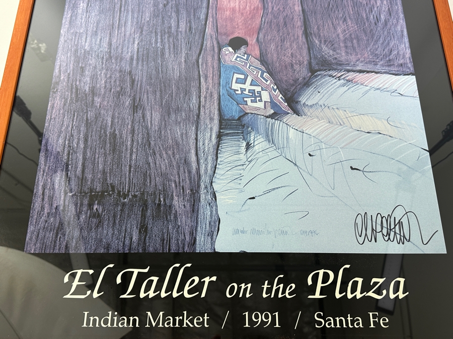 Amado Maurilio Pena, Jr (Born 1943) Hand Signed Artist Gallery Poster Titled 'El Taller On The Plaza' Indian Market / 1991 / Santa Fe Framed 25 X 34.5 [Photo 7]