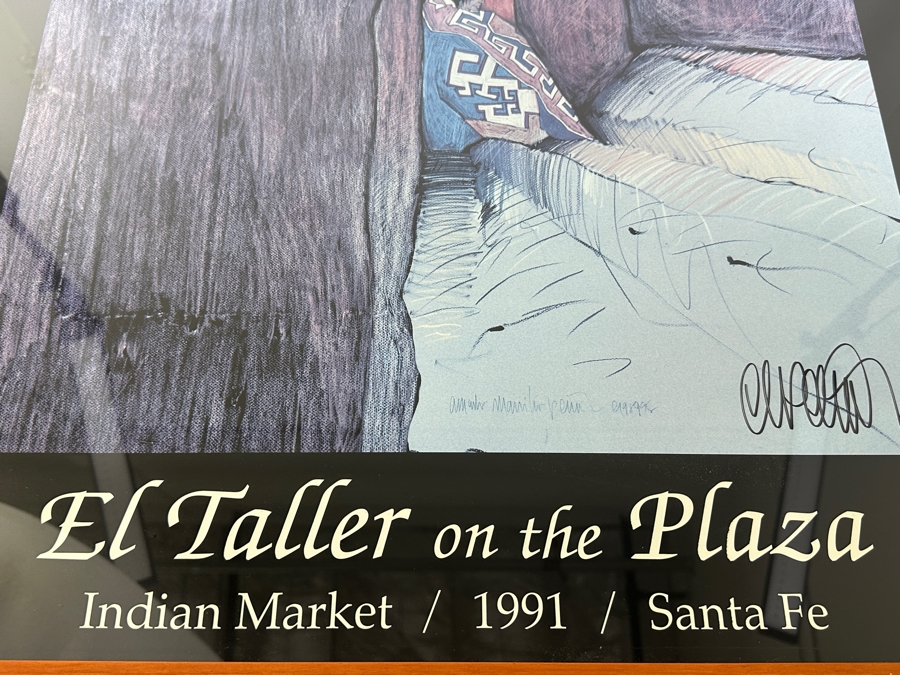 Amado Maurilio Pena, Jr (Born 1943) Hand Signed Artist Gallery Poster Titled 'El Taller On The Plaza' Indian Market / 1991 / Santa Fe Framed 25 X 34.5 [Photo 6]