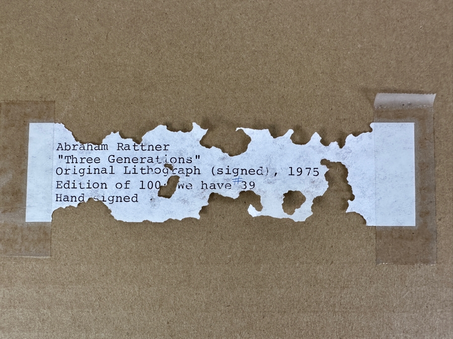 Abraham Rattner (1895-1978, American) Original Lithograph Hand Signed By Artist Titled 'Three Generations' 1975 Limited Edition 39 Of 100 20W X 25.5H Framed 25.5W X 31H [Photo 14]