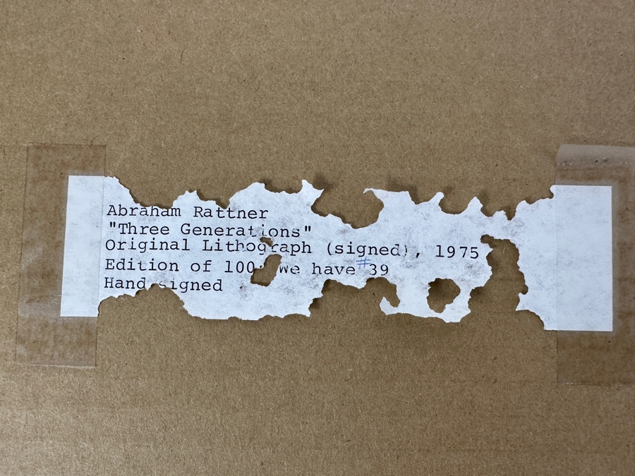 Abraham Rattner (1895-1978, American) Original Lithograph Hand Signed By Artist Titled 'Three Generations' 1975 Limited Edition 39 Of 100 20W X 25.5H Framed 25.5W X 31H [Photo 2]