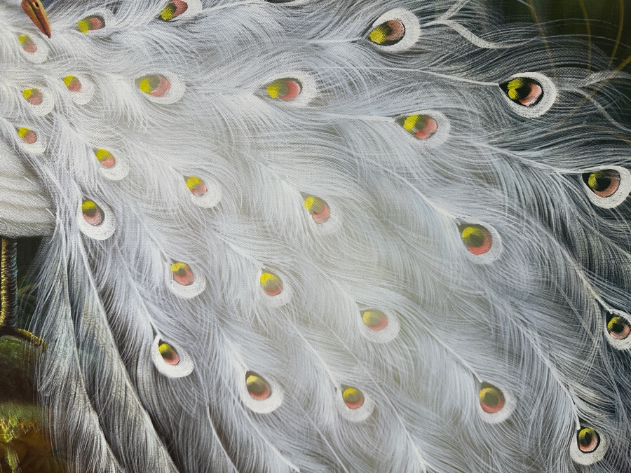 Original Oil Painting On Canvas Of Two Peacocks Unsigned 3'W X 4'H [Photo 5]