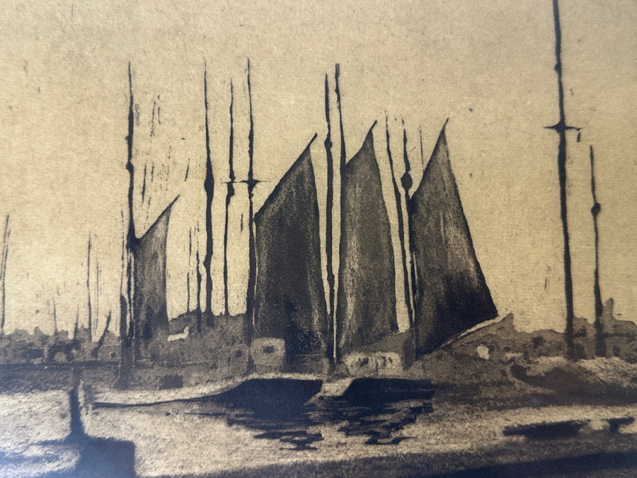 Antique Harbor Print Signed B. Johnson Finland 10.5 X 8.5 Framed 16.5 X 12.5 [Photo 4]