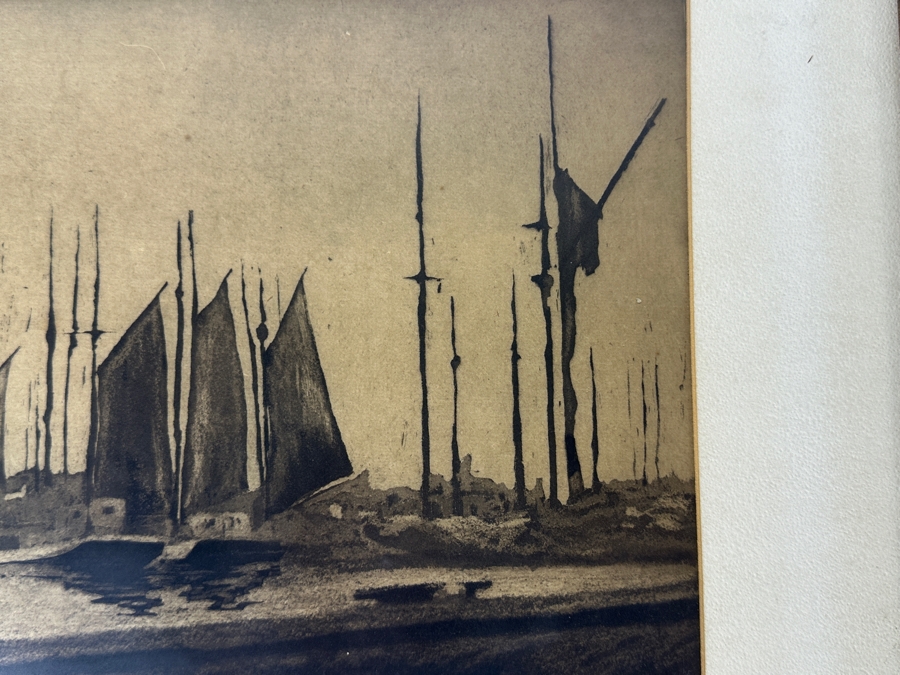 Antique Harbor Print Signed B. Johnson Finland 10.5 X 8.5 Framed 16.5 X 12.5 [Photo 5]