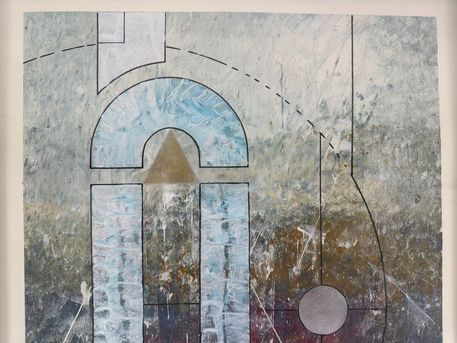 Ralph W. Groff Original Geometric Mixed-Media Painting On Paper Artist Signed 16 X 24 Framed 26 X 33 [Photo 5]