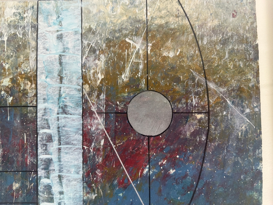 Ralph W. Groff Original Geometric Mixed-Media Painting On Paper Artist Signed 16 X 24 Framed 26 X 33 [Photo 3]