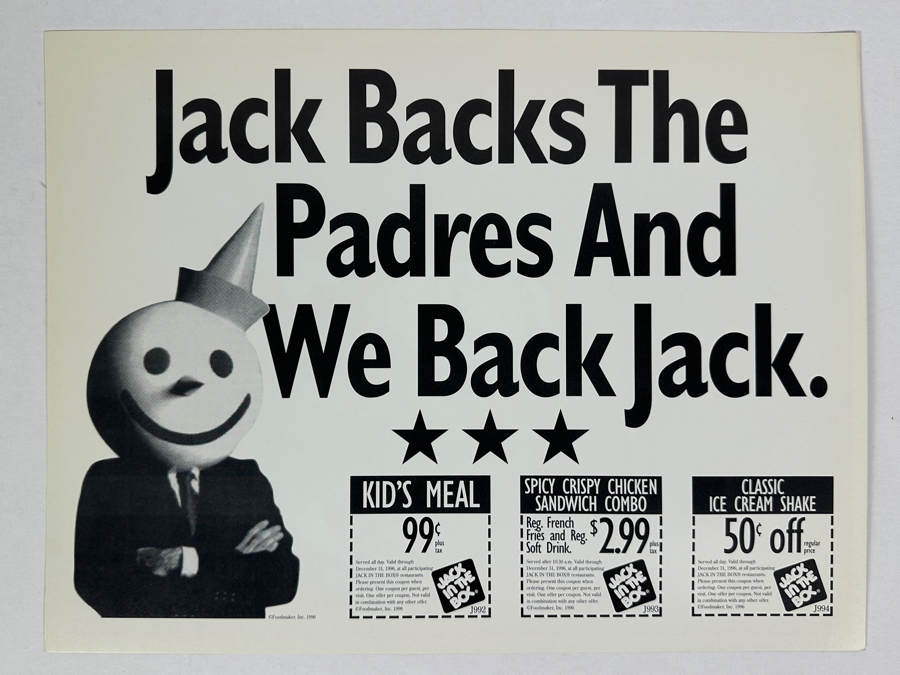 Tony Gwynn Autographed Keep The Faith Padres Sign The San Diego Union Tribune With Jack In The Box Ad On Back 1996 14 X 10 [Photo 2]