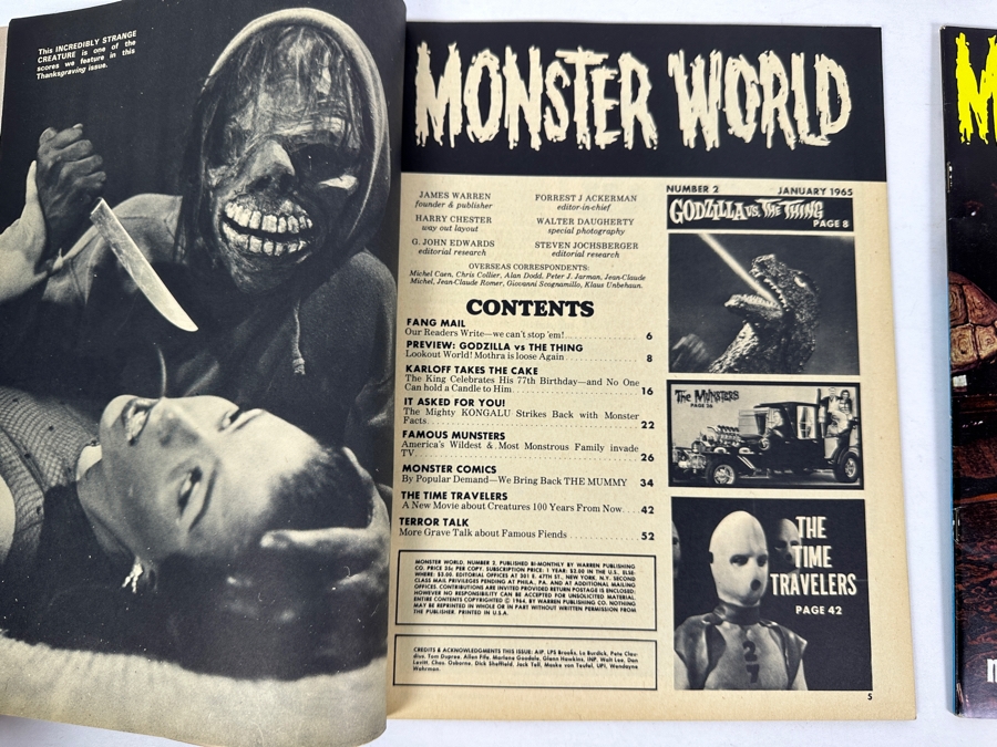 Vintage 1964 Monster World #2 The Munsters Exclusive First Photos And Vintage 1966 Monster World #9 Meet The Addams Family (Warren Magazine Comic Books) [Photo 7]