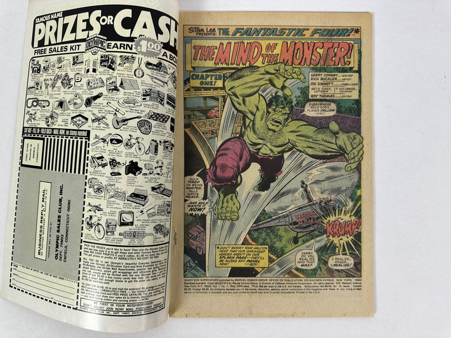Vintage 1974 Marvel Comics Giant-Size Super-Stars Featuring: Fantastic Four Thing vs. Hulk #1 Comic Book [Photo 3]