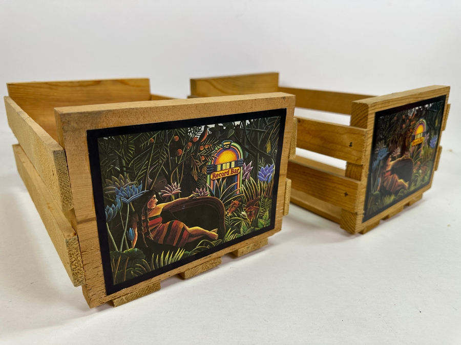 Pair Of Wooden 45 LPs Record Bar Storage Boxes 8W X 12.5D X 5.5H [Photo 3]