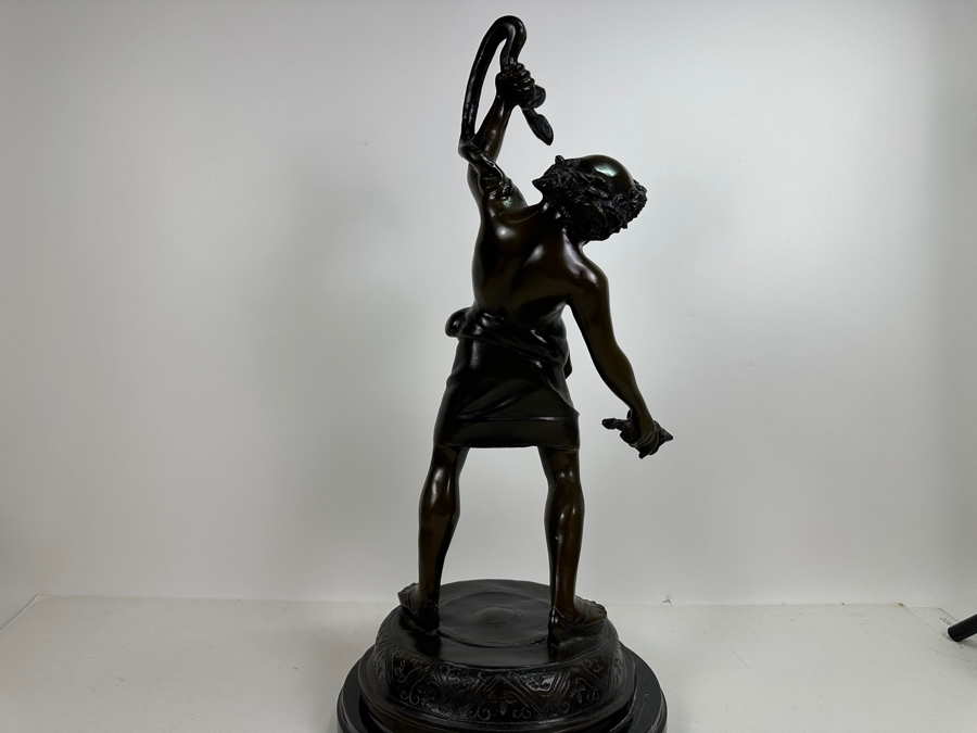 Vintage Bronze Sculpture Of Man (Bacchus) Holding A Snake With Marble Base 24H [Photo 10]