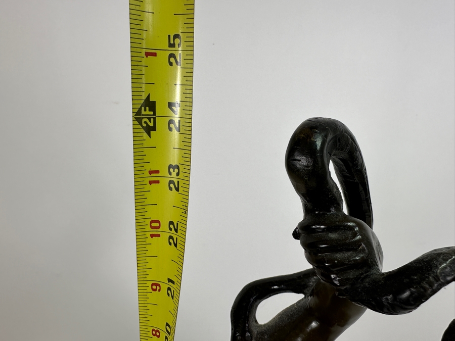 Vintage Bronze Sculpture Of Man (Bacchus) Holding A Snake With Marble Base 24H [Photo 12]