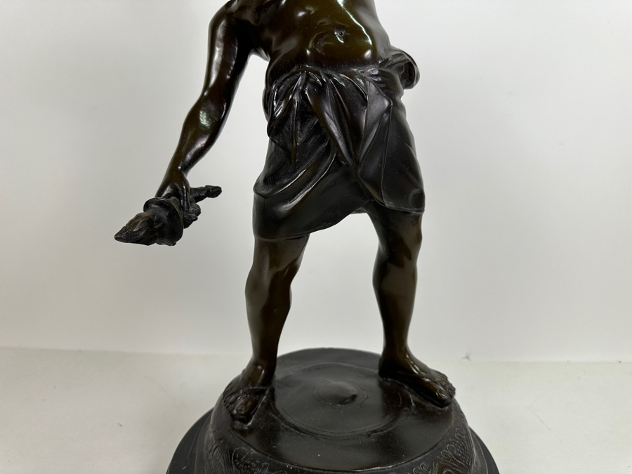 Vintage Bronze Sculpture Of Man (Bacchus) Holding A Snake With Marble Base 24H [Photo 7]