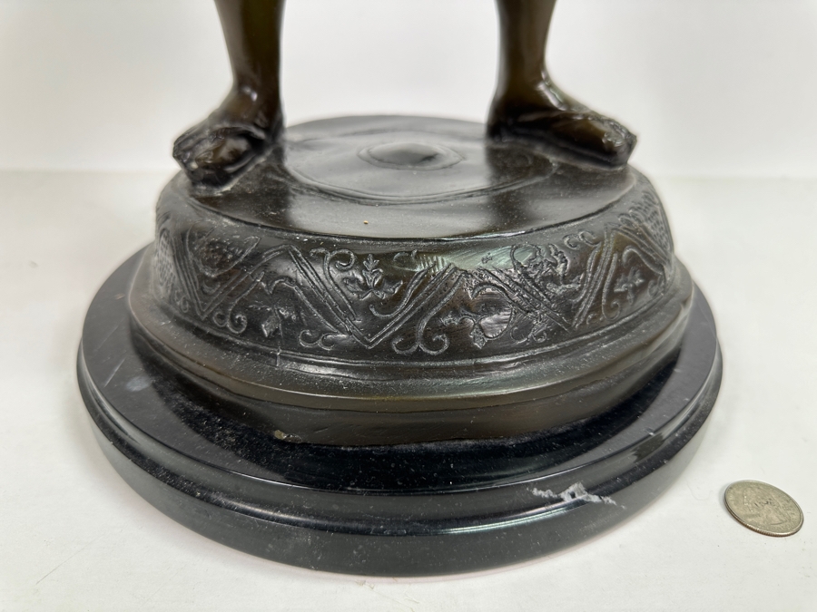 Vintage Bronze Sculpture Of Man (Bacchus) Holding A Snake With Marble Base 24H [Photo 8]