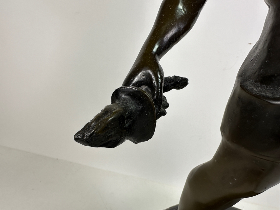 Vintage Bronze Sculpture Of Man (Bacchus) Holding A Snake With Marble Base 24H [Photo 6]