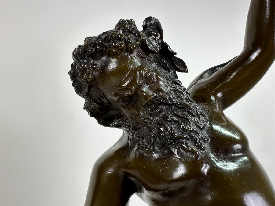 Vintage Bronze Sculpture Of Man (Bacchus) Holding A Snake With Marble Base 24H [Photo 3]