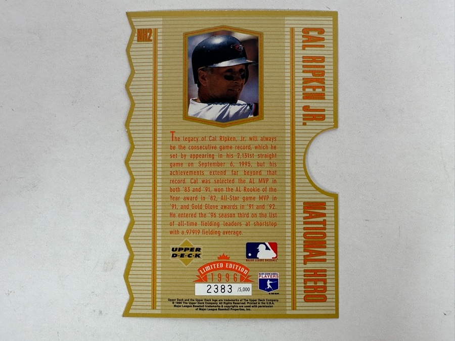 Limited Edition 1996 Upper Deck Oversized Cal Ripken Jr. Baltimore Orioles Baseball Card Numbered 2,383 Of 5,000 [Photo 4]