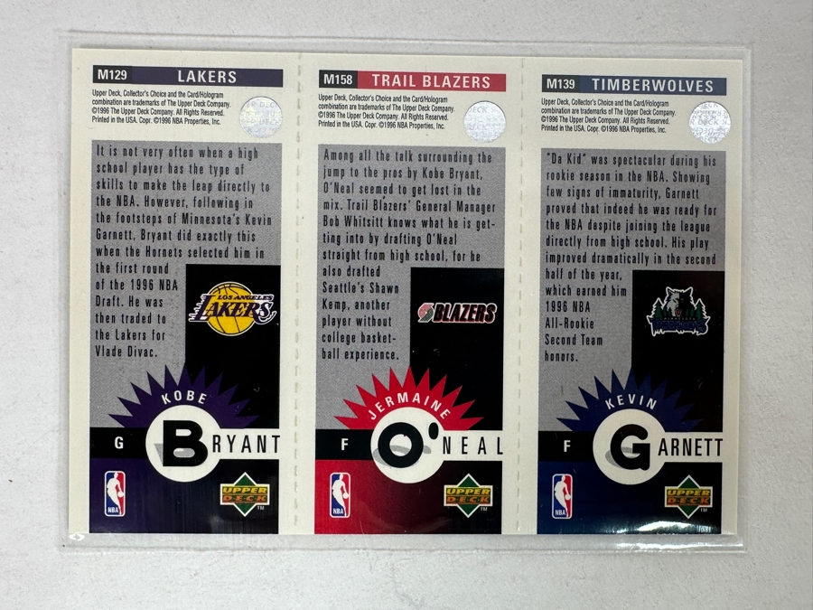 Vintage 1996 Upper Deck Rookie Cards: Kobe Bryant, Jermaine O'Neal, Kevin Garnett [Photo 3]