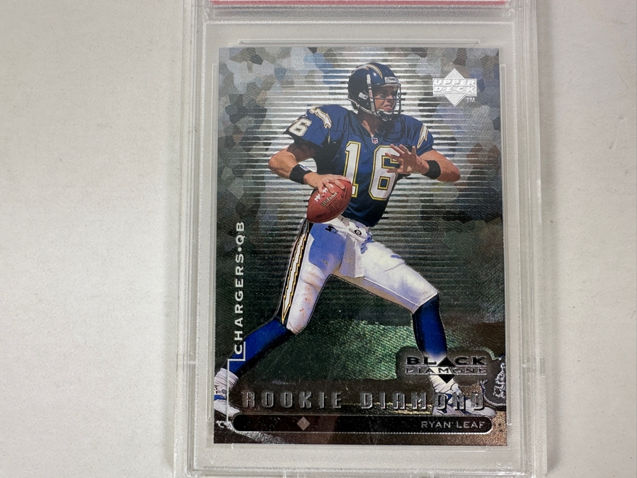 Vintage 1998 Upper Deck Black Diamond Ryan Leaf Rookies-Single San Diego Chargers Football Card #105 PSA Graded Mint 9 [Photo 2]