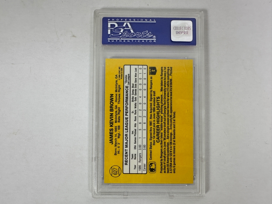 Vintage 1987 Donruss Kevin Brown Texas Rangers Rookie Baseball Card #627 PSA Graded Mint 9 [Photo 3]