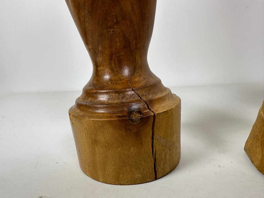 Carved Wooden Parrot Sculpture And Pair Of Wooden Carved Hand Vases 13H [Photo 2]