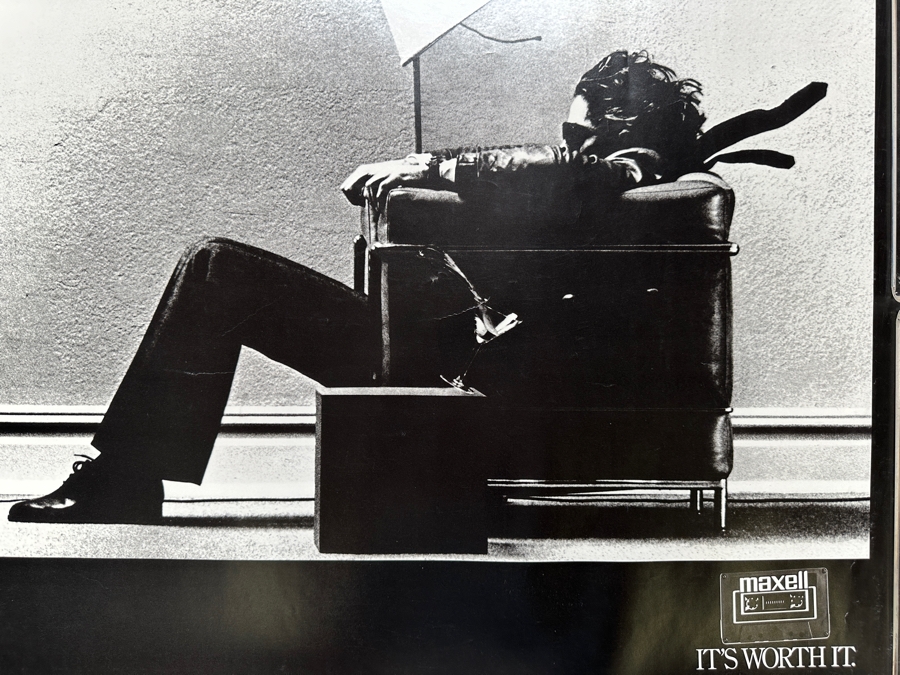 Vintage Original 'Blown Away' Steve Steigman Maxell Cassette Tapes Promotional Poster Featuring A Man Seated On A Le Corbusier Armchair 43.5 X 22 [Photo 4]