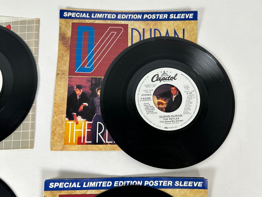 Five Duran Duran 45 Rpm Records Pair Of Special Limited Edition Poster Sleeves - The Reflex, Union Of The Snake, Is There Something I Should Know, New Moon On Monday - All Promo Copies [Photo 9]