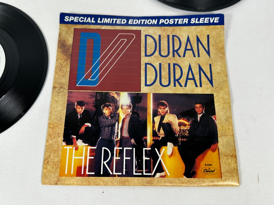 Five Duran Duran 45 Rpm Records Pair Of Special Limited Edition Poster Sleeves - The Reflex, Union Of The Snake, Is There Something I Should Know, New Moon On Monday - All Promo Copies [Photo 6]