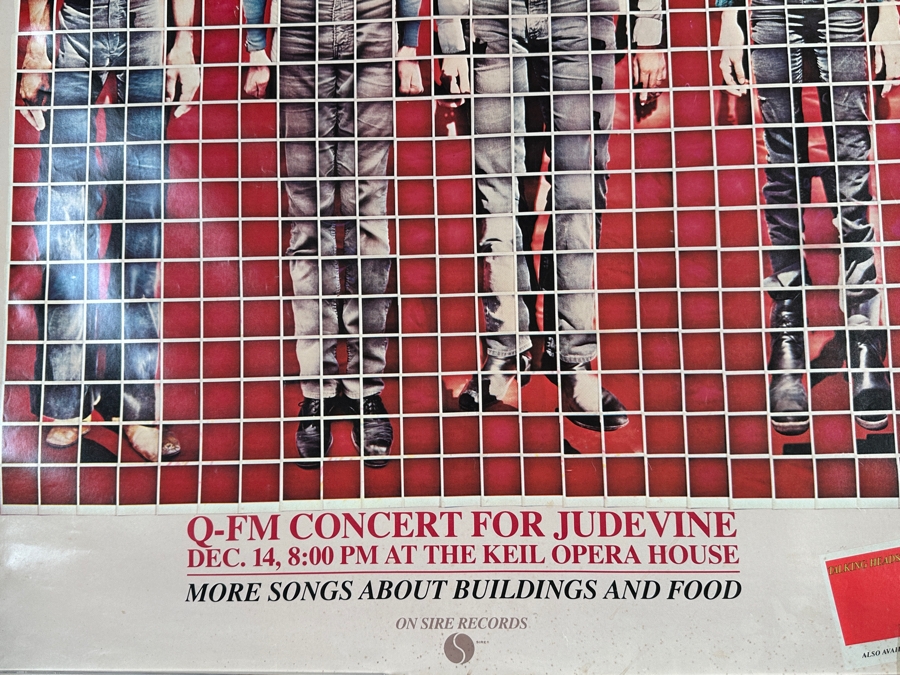 Vintage 1978 Talking Heads - More Songs About Buildings And Food Q-FM Concert For Judevine Dec. 14 At The Keil Opera House Sire Records Record Store Promotional Rock Poster 24 X 36 [Photo 3]